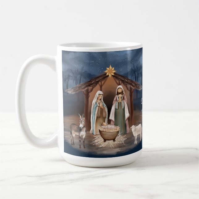 Nativity Scene Baby Jesus Christian Christmas Coffee Mug (Left)