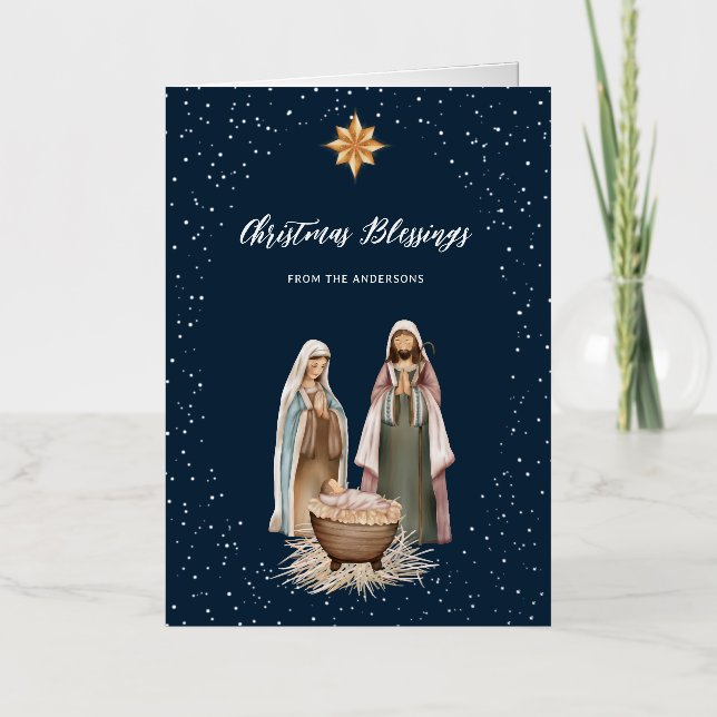 Nativity Scene Baby Jesus Christian Religious Foil Holiday Card (Front)