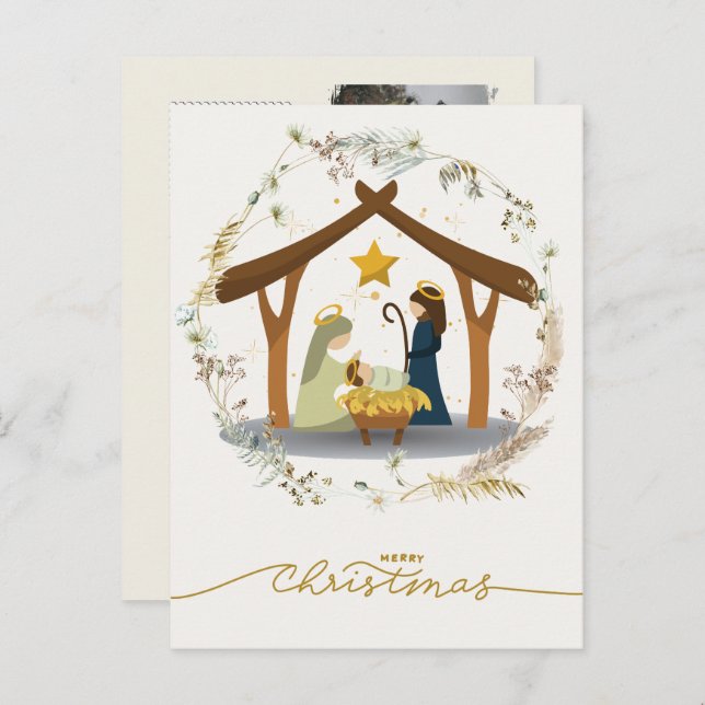 Nativity Scene Baby Jesus in the Manger Your Photo Holiday Postcard (Front/Back)