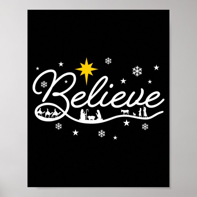 Nativity Scene Believe Christian Family Merry Chri Poster (Front)