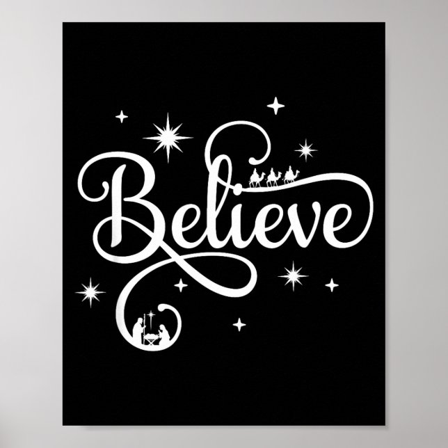 Nativity Scene Believe Christian Family Merry Chri Poster (Front)