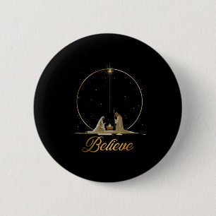 Nativity Scene Believe Christian Xmas Family Merry 6 Cm Round Badge