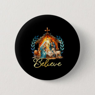Nativity Scene Believe Christian Xmas Family Merry 6 Cm Round Badge