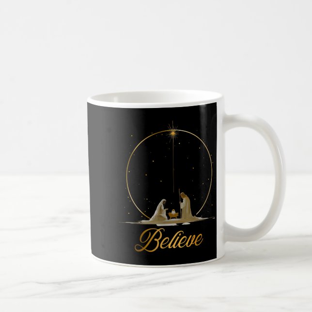Nativity Scene Believe Christian Xmas Family Merry Coffee Mug (Right)