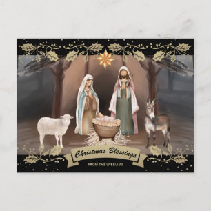Nativity Scene Black Gold Christian Christmas Holiday Postcard