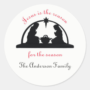 Nativity Scene Black/White - Christmas Sticker