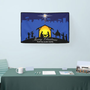 Nativity Scene Blue Star Christmas Banner