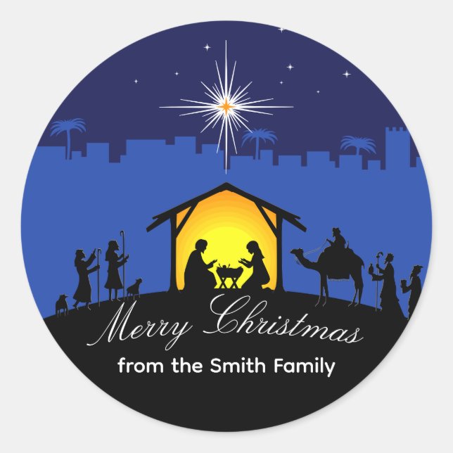 Nativity Scene Blue Star Christmas sticker (Front)