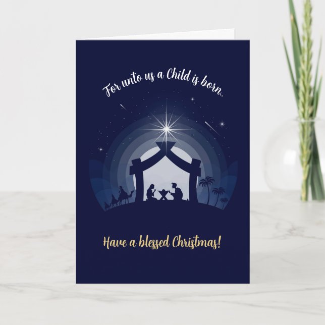 Nativity Scene Christmas Cards (Navy Blue) (Front)