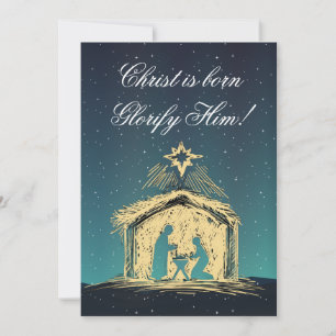 Nativity Scene Christmas Design Christ Is Born Thank You Card