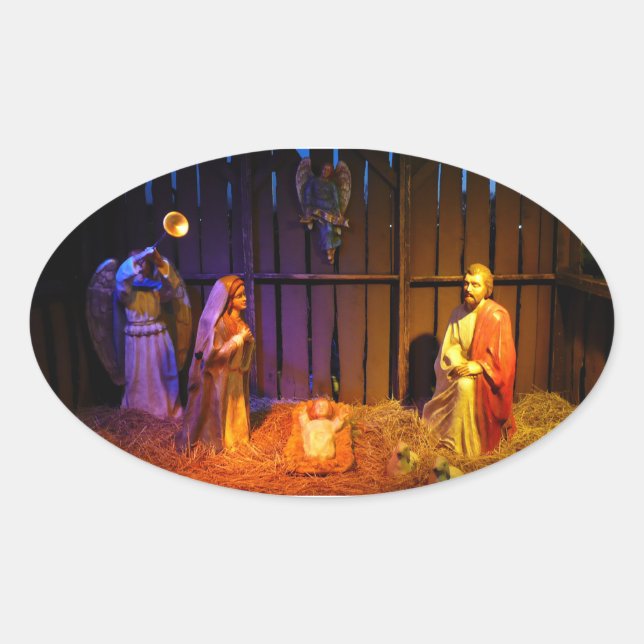 Nativity Scene Christmas Display in Washington DC Oval Sticker (Front)