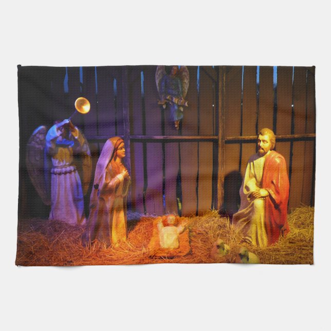 Nativity Scene Christmas Display in Washington DC Tea Towel (Horizontal)