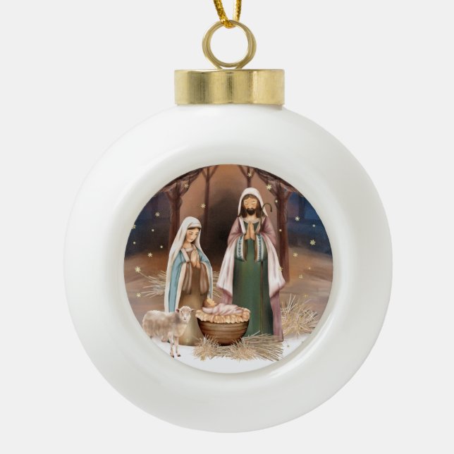 Nativity Scene Christmas Gift Ceramic Ball Christmas Ornament (Front)