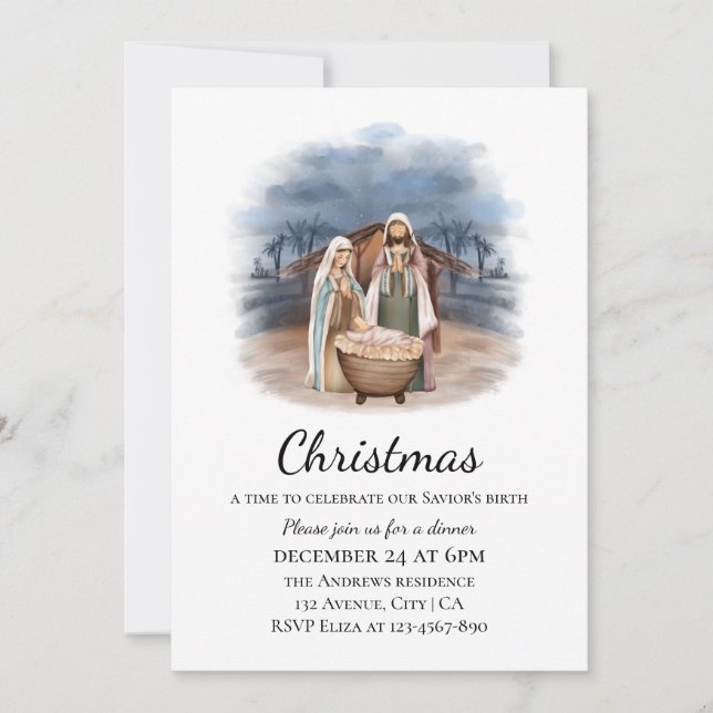Nativity Scene - Christmas Invitation Card (Front)
