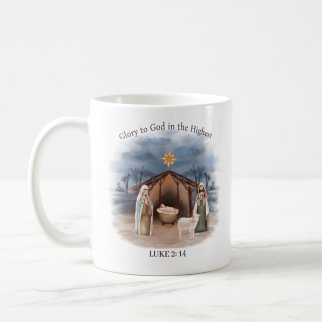 Nativity Scene Church Name Christian Christmas Coffee Mug (Left)