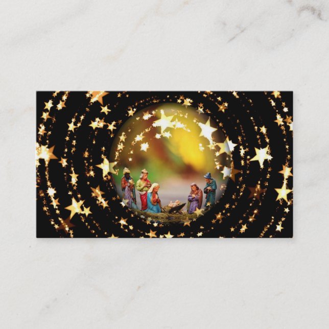 Nativity Scene Crib Virgin Mary Infant Jesus Stars Business Card (Front)