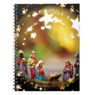 Nativity Scene Crib Virgin Mary Infant Jesus Stars Notebook