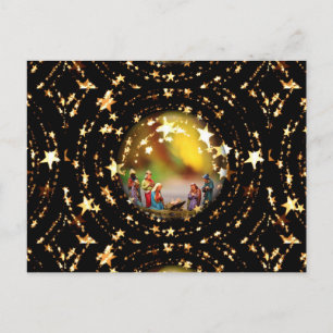 Nativity Scene Crib Virgin Mary Infant Jesus Stars Postcard