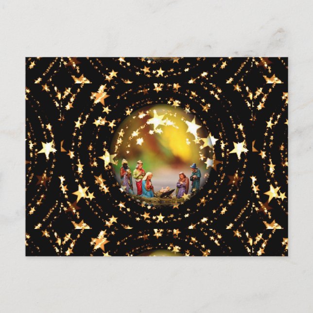 Nativity Scene Crib Virgin Mary Infant Jesus Stars Postcard (Front)