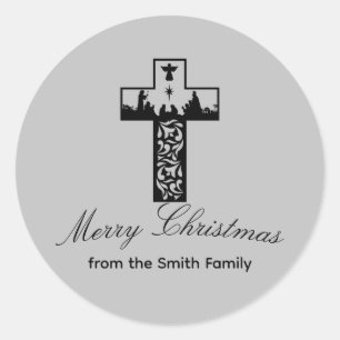Nativity Scene Cross Christmas sticker