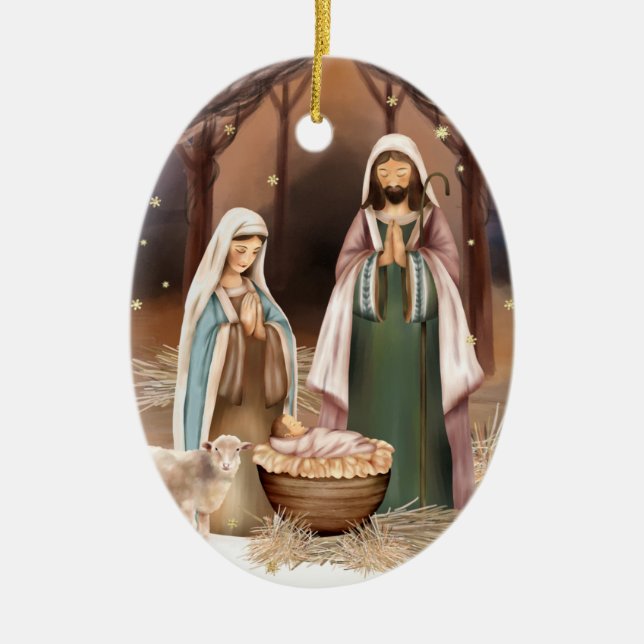 Nativity Scene Custom Christmas Ceramic Tree Decoration (Front)