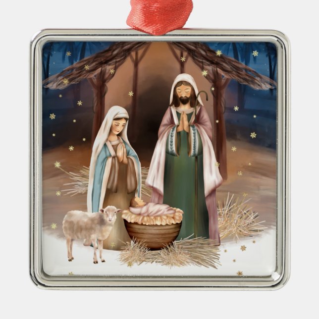 Nativity Scene Custom Christmas Metal Tree Decoration (Front)