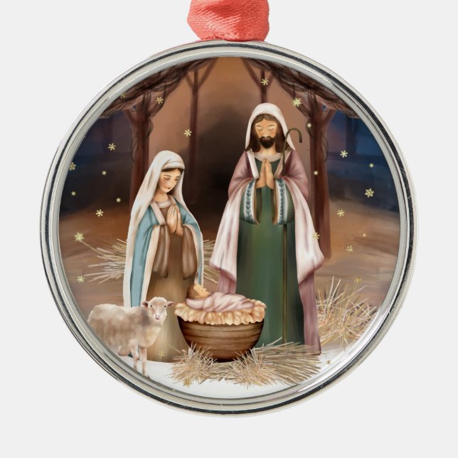 Nativity Scene Custom Christmas Metal Tree Decoration (Front)