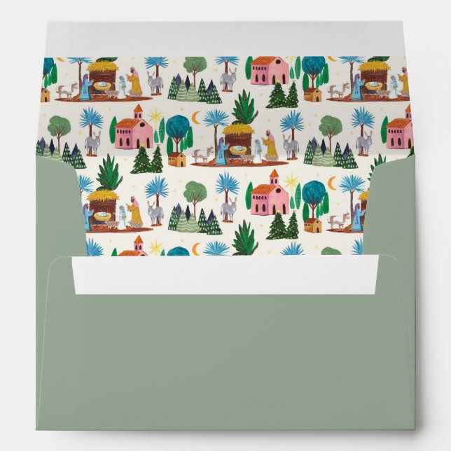Nativity Scene Ecru Hand drawn Christmas Envelope (Back (Bottom))