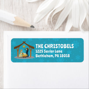 Nativity Scene Family Name Teal Return Address