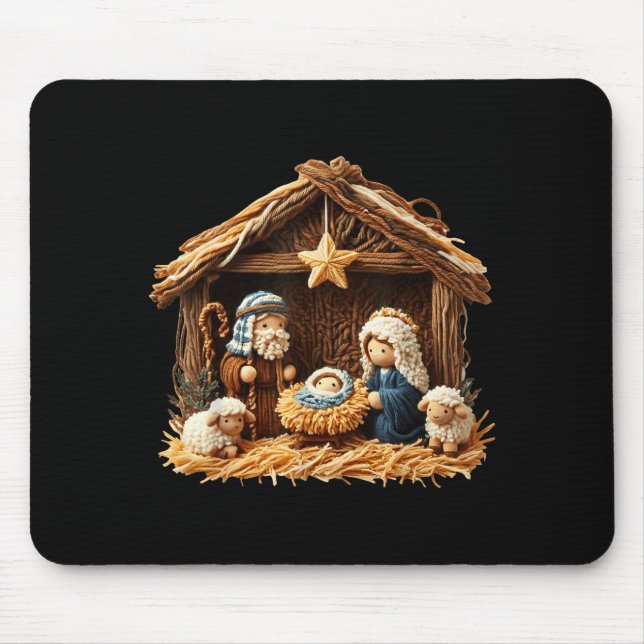 Nativity Scene Faux Yarn Crochet Jesus Christmas R Mouse Mat (Front)