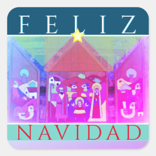 Nativity Scene "Feliz Navidad" Square Sticker