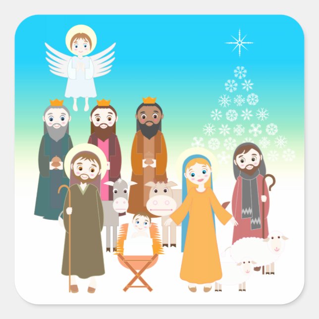 Nativity scene for children square sticker (Front)