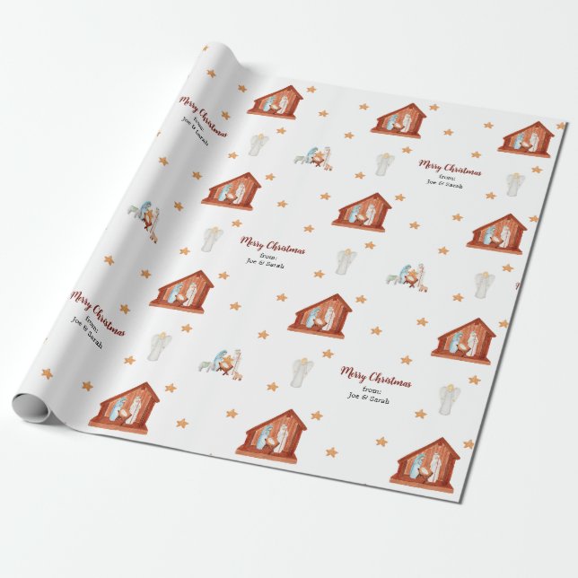 Nativity Scene Gift Wrap - Customised with Text (Unrolled)