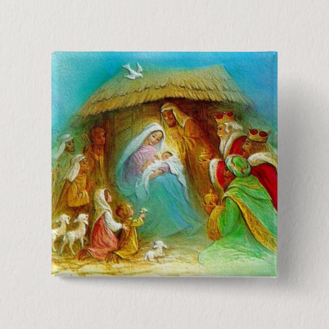 Nativity Scene Gifts for Christmas 15 Cm Square Badge (Front)