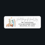 Nativity Scene Glad Tidings Return Name Address<br><div class="desc">Nativity Scene Glad Tidings Return Name and Address. A beautiful simple Nativity Scene of Mary, Joseph and baby Jesus with a shepherd and a sheep, and a line from the carol While Shepherds Watched, Glad Tidings of Great Joy, in an elegant set script is above your return name and address...</div>