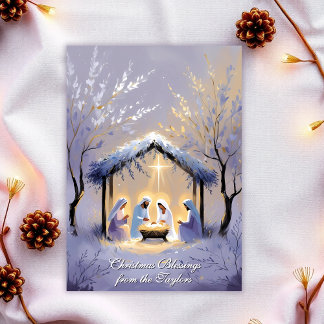 Nativity Scene Glory To God Elegant Christmas Holiday Card