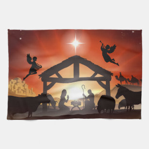 Nativity Scene Holiday Religious Christmas Tea Towel