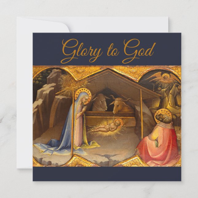 Nativity Scene in Gold Glory to God Card (Front)