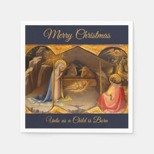 Nativity Scene in Gold Merry Christmas Napkin