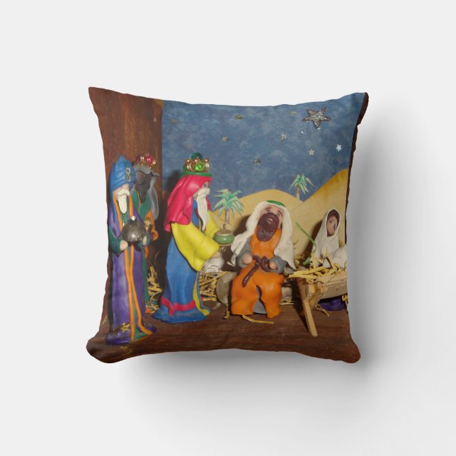 nativity scene Jesus Mary Joseph stable seasonal Cushion (Front)