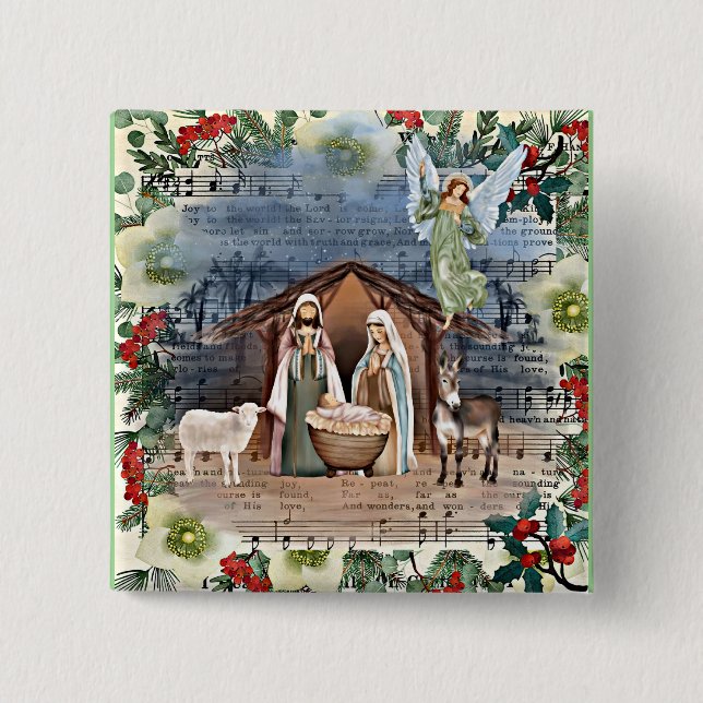 Nativity Scene, Joy to the World, 15 Cm Square Badge (Front)