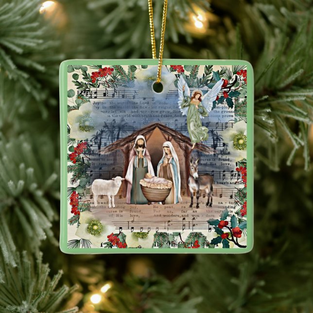 Nativity Scene, Joy to the World, Ceramic Ornament (Tree)
