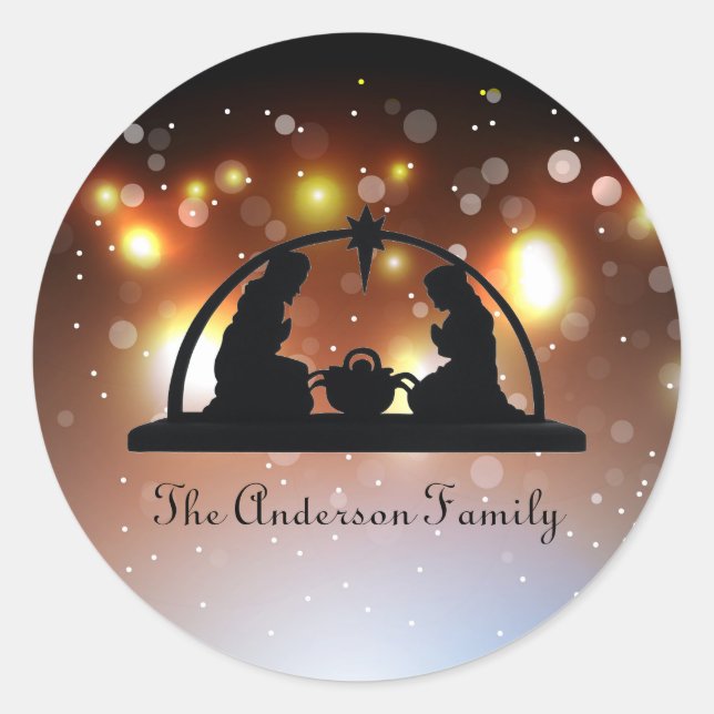 Nativity Scene LIghts - Christmas Sticker (Front)