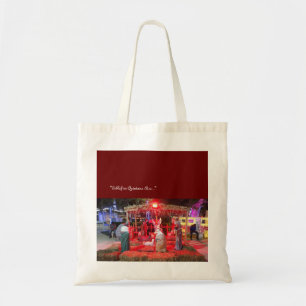 nativity scene - looking@phones ceramic ornament tote bag