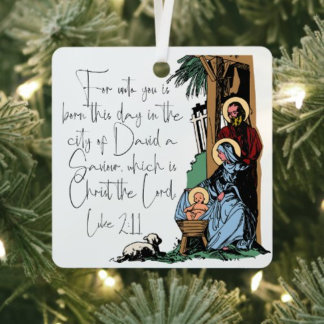 Nativity Scene - Luke 2:11 Metal Tree Decoration