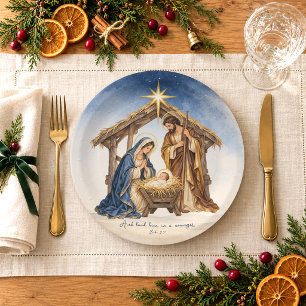 Nativity Scene Luke 2:7 Christmas Paper Plate