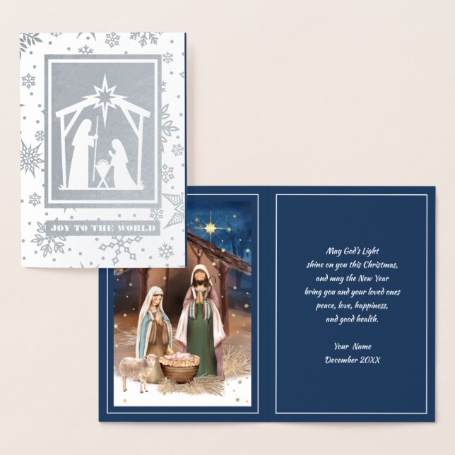 Nativity Scene Luxury Real Foil Christmas Cards (Display)