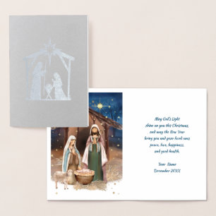 Nativity Scene Luxury Real Foil Christmas Cards