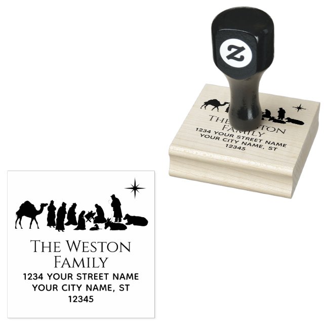  Nativity Scene Manger Baby Jesus Name Address Rubber Stamp (Stamped)
