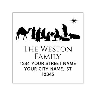 Nativity Scene Manger Baby Jesus Name Address Self-inking Stamp